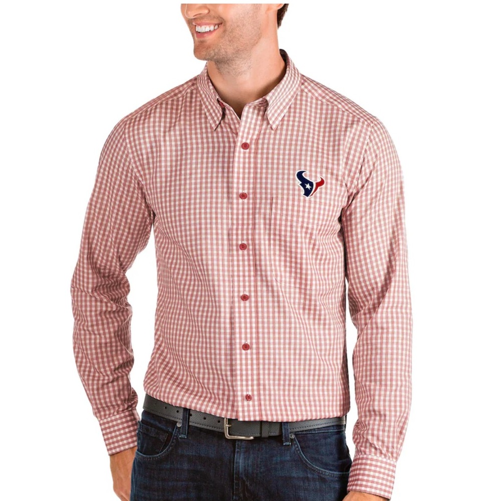 NWT Men’s Antigua Houston Texans Red+White Long Sleeve Button-Down Shirt~$70~L